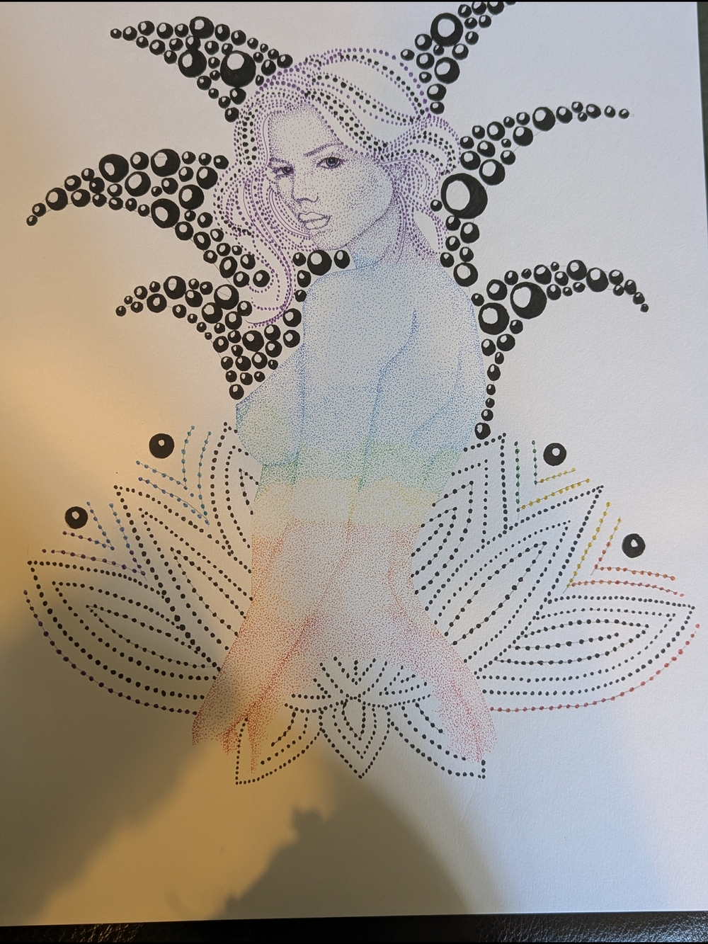 Pointillism Woman Art Print in Multicolor Dots